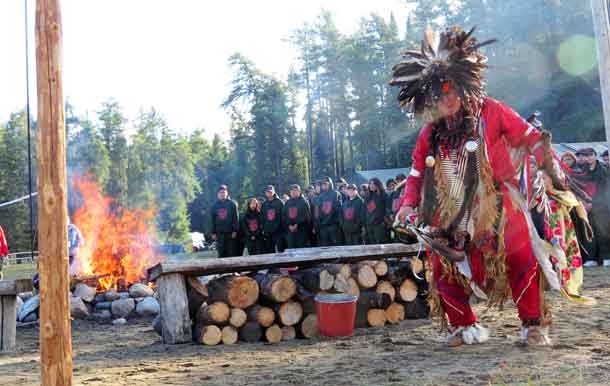 Master Corporal Donny Sutherland of Constance Lake First Nation dances on the opening day of Camp Loon.