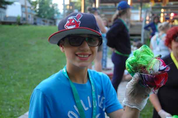 Camper Lucas showing us his tie-dyed creation.