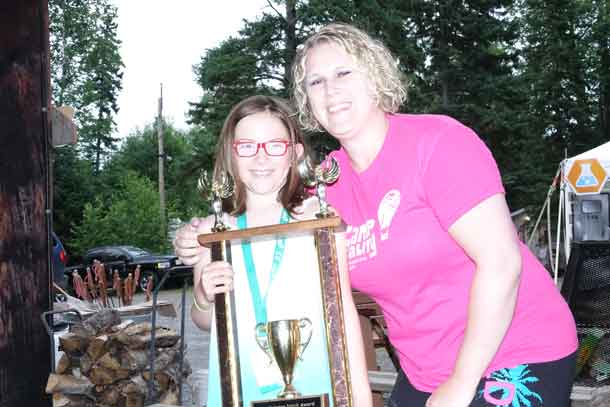 Camper Lillian receives the Quinten Spirit Memorial Award from Camp Director Ashleigh.