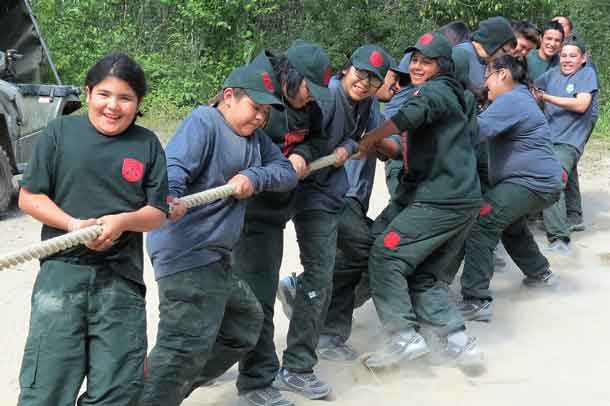 A tug of war is always popular during breaks in training.