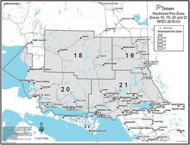 Map of Wildfire areas in Northeastern Ontario