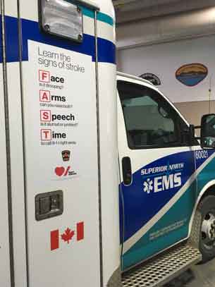 The FAST decal (such as this example on a Superior North EMS ambulance) will be displayed on ambulances across the region. The decals encourage individuals to call 911 right away if they encounter stroke symptoms.