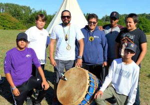photo by Xavier Kataquapit Invited Youth Drum for the Eighth Annual Mattagami FN Pow Wow were the Northern Spirit Singers of Brunswick House FN. From L-R are: (in front) Ethanial Wesley, Brennan Briscoe, Jason Saunders, Jacy Jolivet, Amadeus Neshawabin, Wilfred Tangie-Redbreast and Dreyden Agawa (in front).