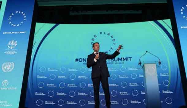 French President Emmanuel Macron speaks at the One Planet Summit in New York, U.S., September 26, 2018. REUTERS/Shannon Stapleton