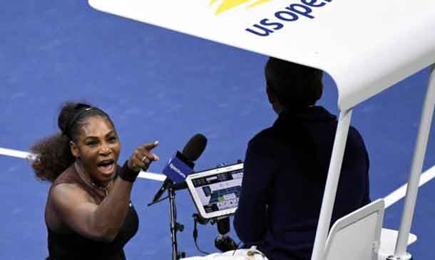 Serena Williams of the United States yells at chair umpire Carlos Ramos in the women's final against Naomi Osaka of Japan on day thirteen of the 2018 U.S. Open tennis tournament at USTA Billie Jean King National Tennis Center in New York, U.S., September 8, 2018. Credit: Danielle Parhizkaran-USA TODAY SPORTS/File Photo