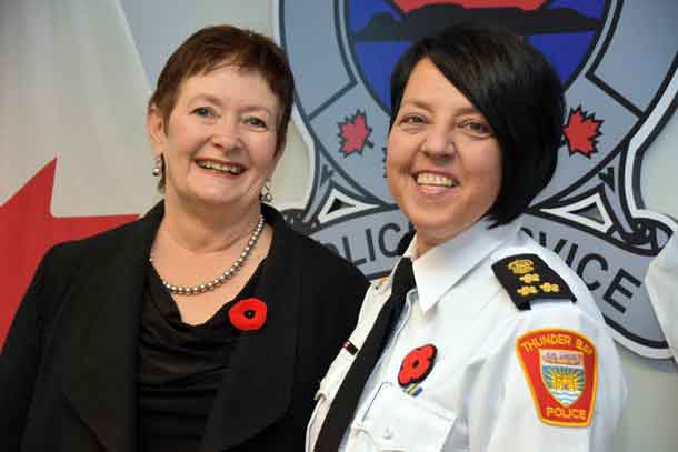 Thunder Bay Police Services Board Chair Dojack with Chief of Police Designate Haith