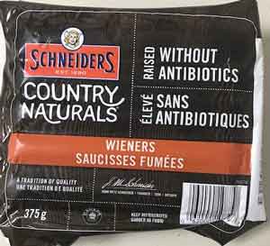 Maple Leaf Foods Inc. is recalling Schneiders brand Country Naturals Wieners from the marketplace because they may contain milk which is not declared on the label. People with an allergy to milk should not consume the recalled product described below.