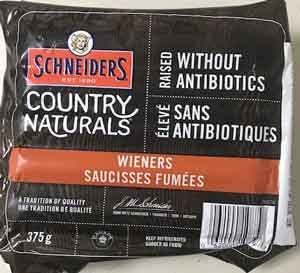 Maple Leaf Foods Inc. is recalling Schneiders brand Country Naturals Wieners from the marketplace because they may contain milk which is not declared on the label. People with an allergy to milk should not consume the recalled product described below. 