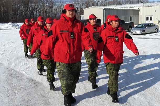 Canadian Rangers march during leadership training at 4th Canadian Division Training Centre at Meaford.