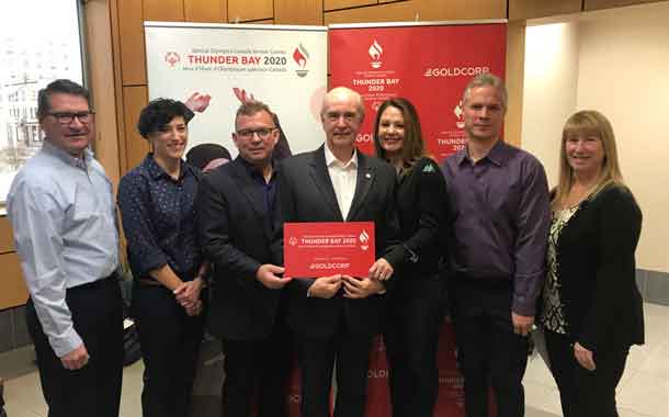 Goldcorp was announced as the presenting sponsor of the Special Olympics Canada Winter Games Thunder Bay 2020 to start the official countdown to The Games. From left, GOC Vice-Chair J.P. Levesque, GOC Games Manager Louisa Costanzo, Goldcorp’s Peter Gula, GOC Chair Barry Streib, Goldcorp’s Aileen Pajunen, GOC Member Paul Burke and GOC Vice-Chair Julie Tilbury.