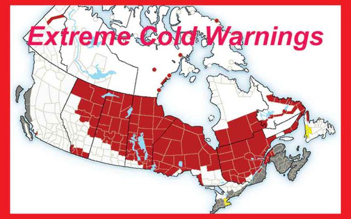 Extreme Cold Warnings are in effect across Western Canada and Northern Ontario