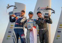 Yoshihide Muroya Takes Red Bull Air Race Opener in Abu Dhabi Yoshihide Muroya of Japan (C) celebrates with Martin Sonka of the Czech Republic (L) and Michael Goulian of the United States (R) during the Award Ceremony at the first round of the Red Bull Air Race World Championship at Abu Dhabi, United Arab Emirates on February 9, 2019. Photographer Credit: Joerg Mitter / Red Bull Content Pool
