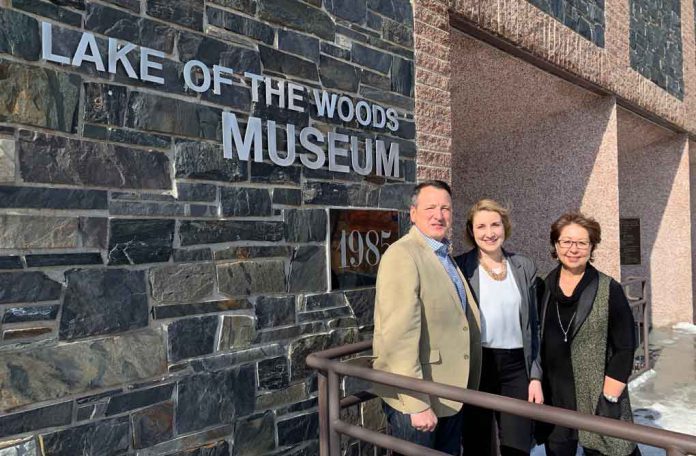 Minister Greg Rickford with Kirsi Ralko, Kenora Councillor, and Lori Nelson, Museum Director, Lake of the Woods Museum