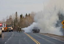 Shuniah Fire and Emergency Services Extinguishes Vehicle Fire Fast work by Shuniah Fire and Emergency Services knocked down this vehicle fire