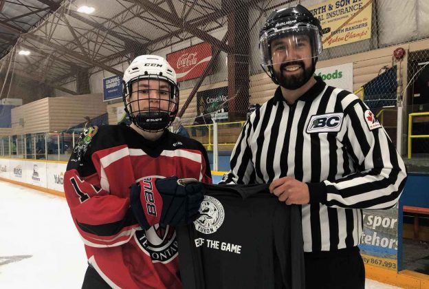 photo by Karee Vallevand, NAHC Tanner Flood recieves 'Player of the Game' during the National Aboriginal Hockey Championships in Whitehorse, Yukon.