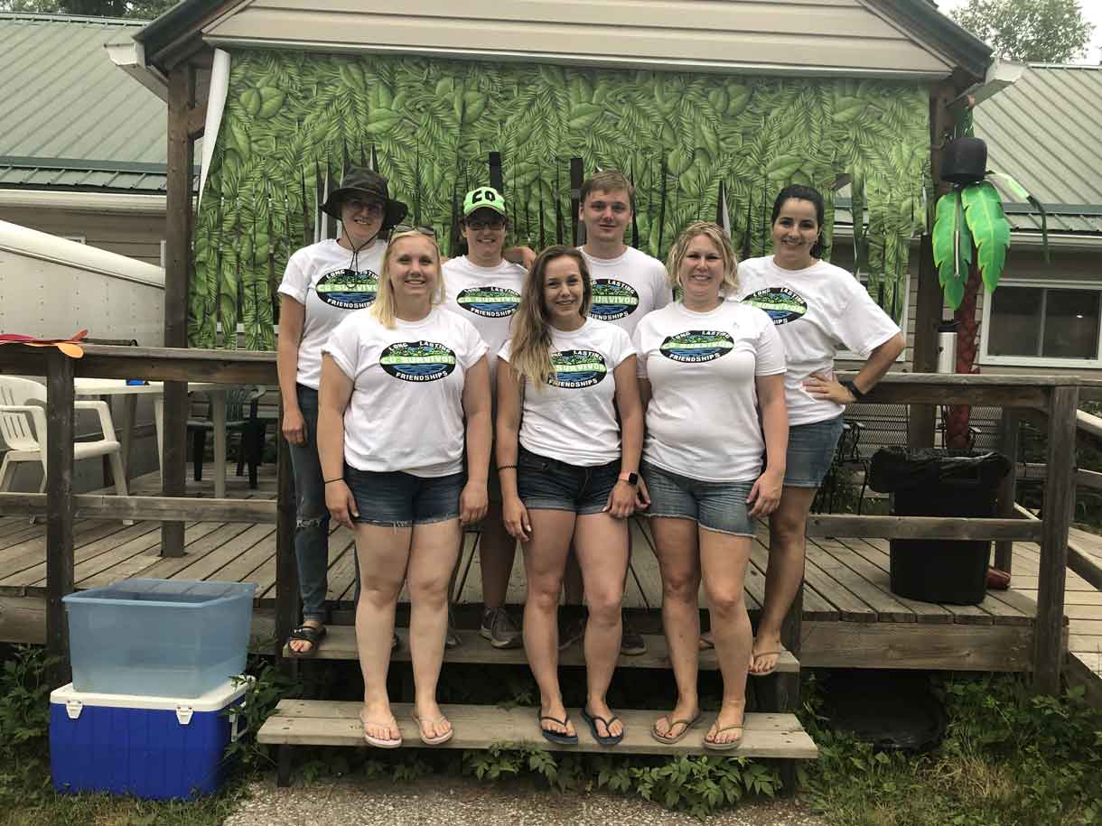 Volunteers sported custom-made tees highlighting their long lasting friendships courtesy of CQ. Back from left, Kelsey, Meg, Braeden and Rosa. Front from left, Tori, Jaimie and Ashleigh