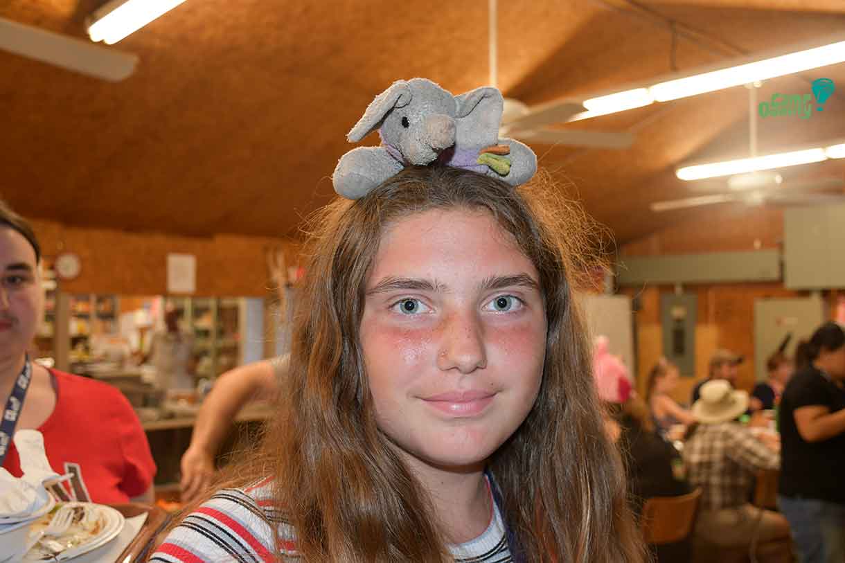 Camper Addisyn sporting a great safari-themed headpiece with an elephant