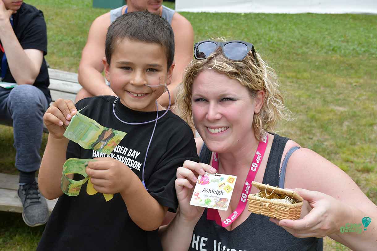 Camper Alessio showing off his winnings from today’s treasure hunt with Camp Director Ashleigh, whose name was the clue for the bonus prize!