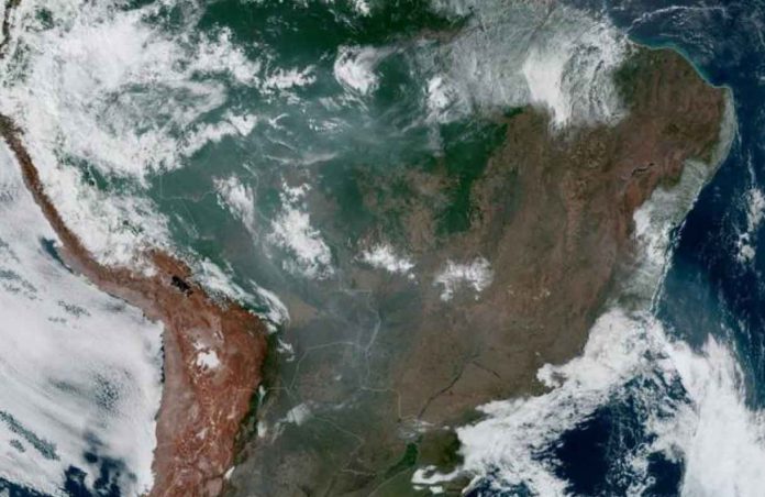 Fires, burning in the Amazon Rainforest, are pictured from space, captured by the geostationary weather satellite GOES-16 on August 21, 2019 in this handout image obtained from social media. NASA/NOAA/Handout via REUTERS