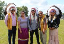 Restoring Inherent Jurisdiction: Advocating for Northern First Nations at MKO’s 38th Annual General Assembly Left to right: Opaskwayak Cree Nation’s (OCN) Chief Sinclair, OCN Junior Chief April Harris, Grand Chief Garrison Settee, OCN Councillor William Lathlin, and OCN Vice-Chief Jennifer Flett gather in OCN during the MKO Annual General Assembly. Grand Chief Settee thanks the OCN community for welcoming the MKO Assembly in Treaty Five Territory from August 13 to 15, 2019.
