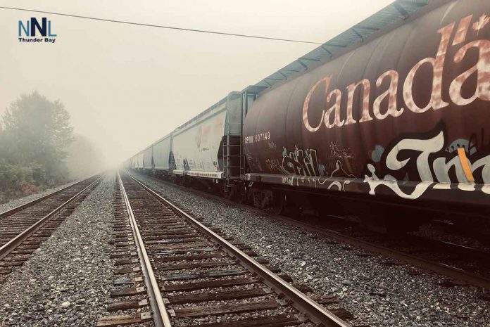 Railways cars and fog in Thunder Bay
