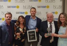 North Star Air Celebrates Big Win at 33rd NOBA’S (Left to right: Vice President Tom Meilleur, Director of Marketing & Community Relations Karen Matson, Vice President of Commercial Operations Jeff Stout, CEO Frank Kelner, Director of Passenger Services Maureen Massaro.)