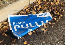 Politics 2.0 – Theft and Vandalism of Election Campaign Signs Vandalized sign for Conservative Candidate Frank Pullia