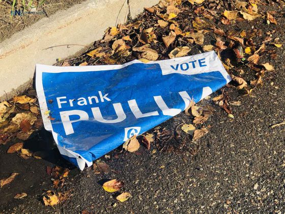 Vandalized sign for Conservative Candidate Frank Pullia