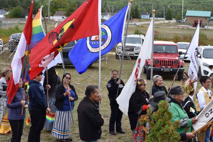 photo submitted by Mattagami Pow Wow THE GRAND ENTRY is pictured here at the start of the Ninth Annual Mattagami First Nation Pow Wow which was held September 14 and 15 in the community.