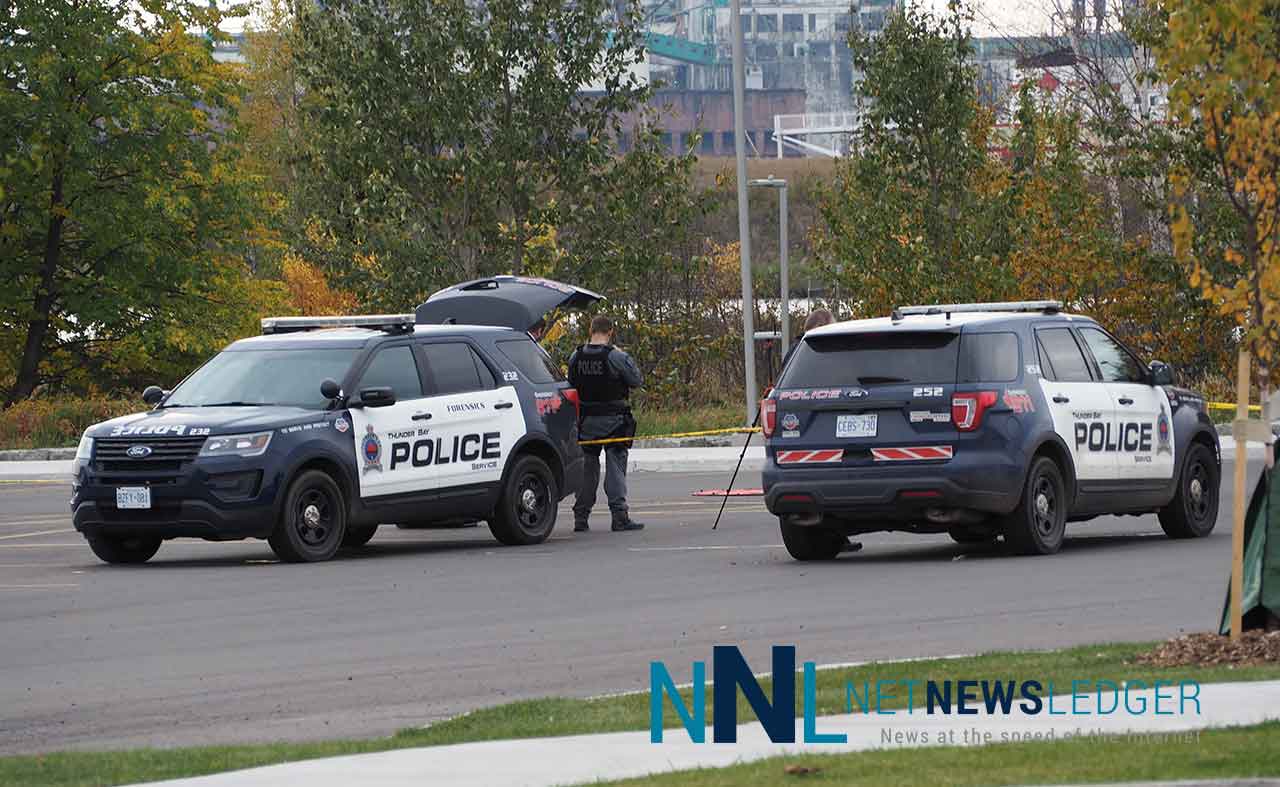 Thunder Bay Police remain on scene at Marina Park - Photo - James Murray