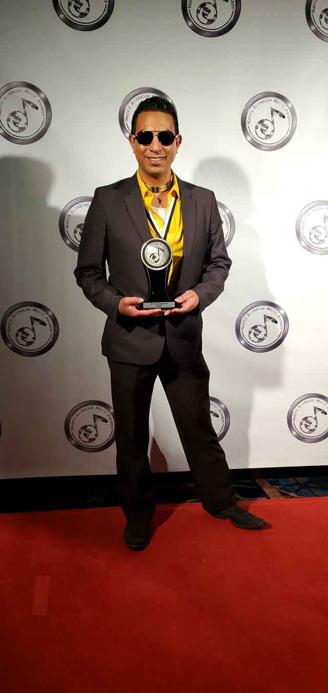 Matt James, a Mattagami First Nation Member, won Best Country/Americana Album Of The Year award at the 19th Annual Native American Music Awards (NAMA) held in Niagara Falls New York recently. Here we see him with is award. (Photo Submitted by Matt James)