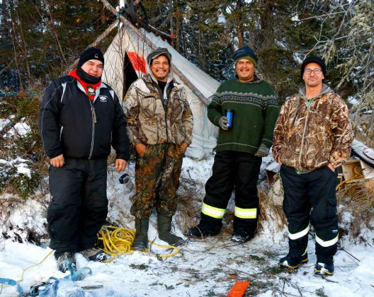 Sergeant Matthew Gull, left, in a 2017 photograph showing him next to missing Peawanuck trapper James Chapman, after he was found by a Canadian Ranger search party. The two Rangers at right are Corporals Mike Koostachin and Maurice Mack. The picture was taken by Ranger Jason Hunter.
