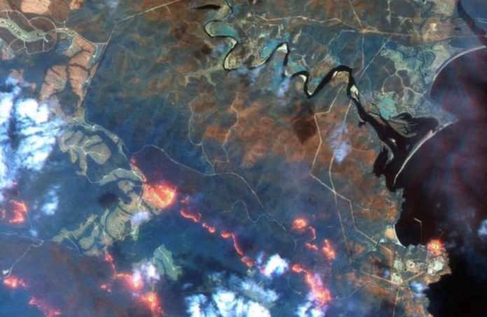 A view shows fire lines south of Eden, New South Wales, Australia, in this handout Maxar's WorldView-3 satellite image taken on January 12, 2020. Satellite image ©2020 Maxar Technologies/Handout via REUTERS