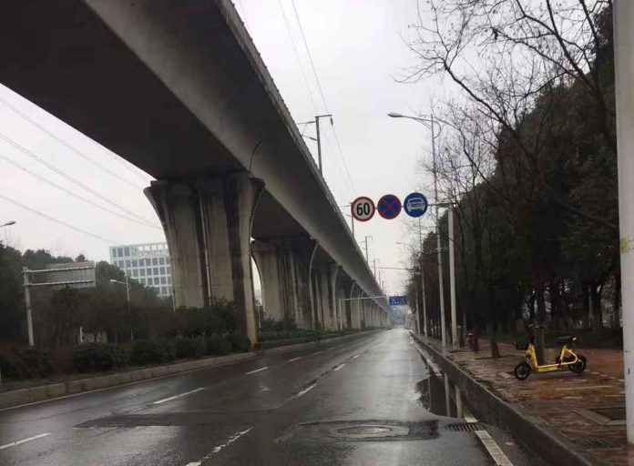 Roadways in Wuhan City are virtually empty.