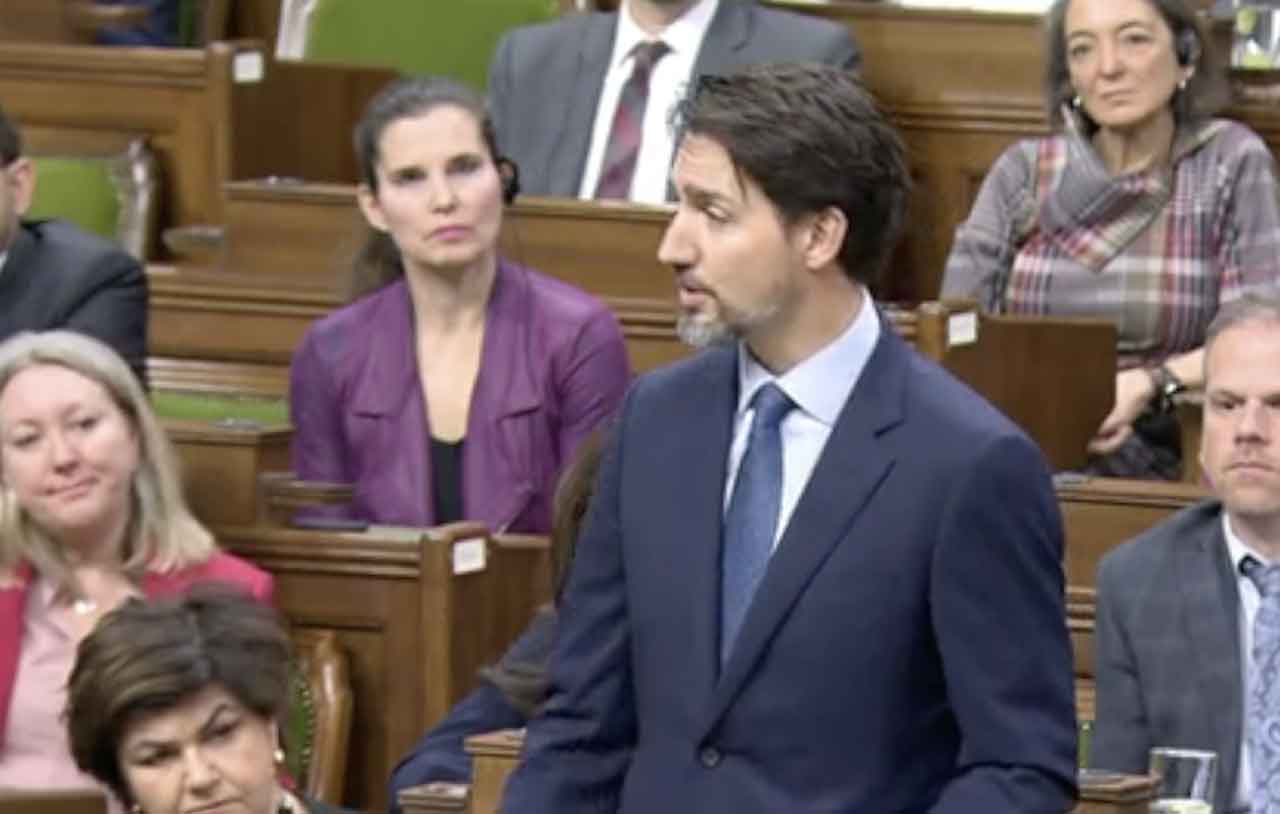Prime Minister Justin Trudeau speaking on February 18, 2020 in the House of Commons