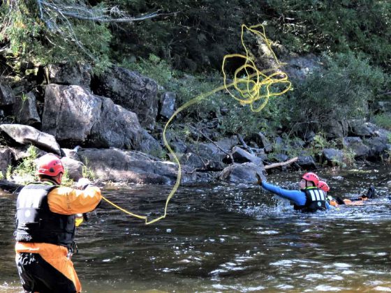 A student practices sending a rescue throw bag during swift water training credit Sergeant Peter Moon