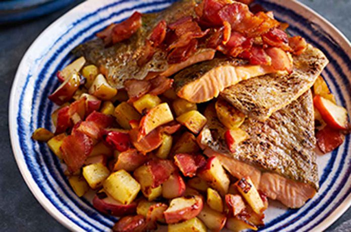 Crispy Skin Trout with Apples and Bacon - Image Foodland Ontario
