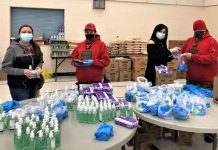 Canadian Rangers Supporting Ginoogaming in COVID-19 State of Emergency Preparing personal protective equipment packages for the residents of Ginoogaming are, from left, local worker Tracy Dore, Corporal Marianne Echum, local worker Shelley Franceschini, and Ranger Jody Grenier. Credit Warrant Officer Carl Wolfe