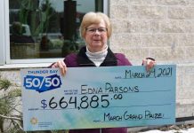 Thunder Bay 50/50: Edna Parsons takes home $664,885 in March Grand Prize Draw Thunder Bay 50/50: Edna Parsons takes home $664,885 in March Grand Prize Draw