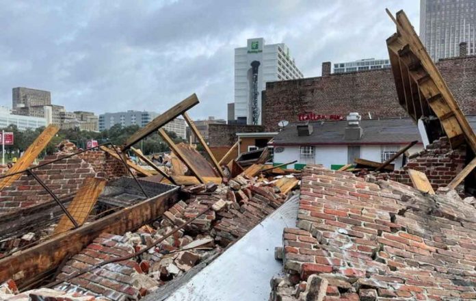 The Karnofsky shop suffers severe damage after Hurricane Ida pummeled New Orleans with strong winds in Louisiana, U.S., August 30, 2021. REUTERS/Devika Krishna Kumar