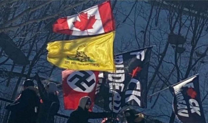 Flags in Ottawa During Freedom Convoy on January 30, 2022
