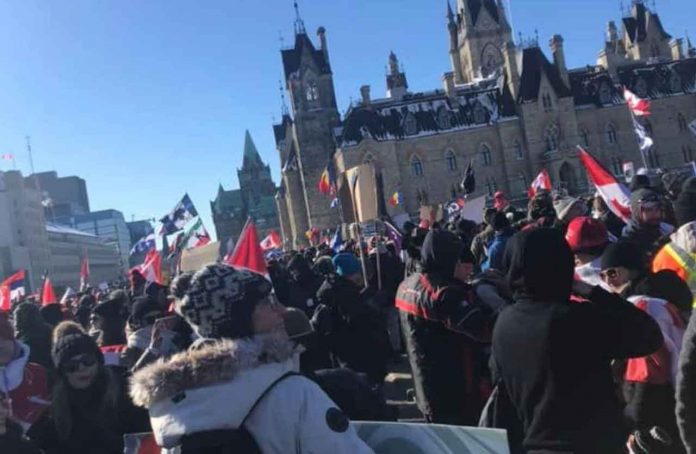 Freedom Convoy in Ottawa on Saturday , January 29, 2022