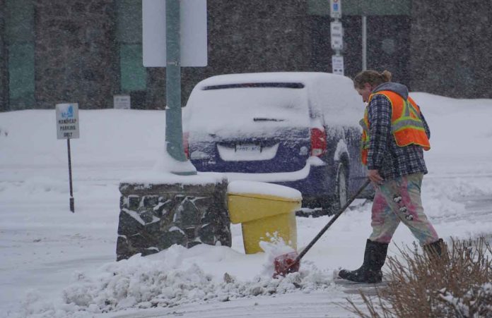 Easter Monday - Shoveling Snow in Downtown Waterfront District