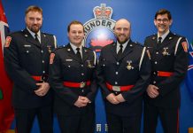 Four Thunder Bay Police Officers Recognized for Bravery From the left: Cst. Marshall Moore, Cst. Brian Gilbert, Cst. James Lorentz, and Cst. Brooke Pilley all received an Ontario Medal for Police Bravery on Friday, April 22 during a virtual ceremony.