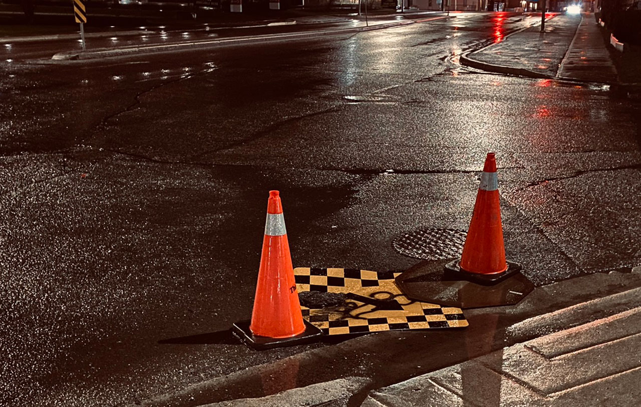 Sinkhole at Sewer Drain on Memorial Avenue