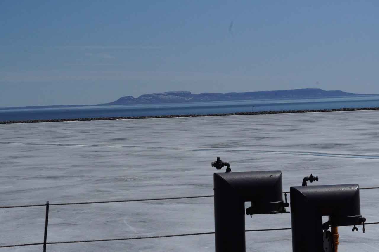 Thunder Bay - Sleeping Giant from the deck of the Tim Dool at Heddle Shipyards