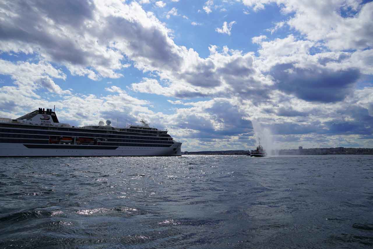 Water Cannon Greeting Viking Cruise ship Octantis ©2022 NetNewsLedger