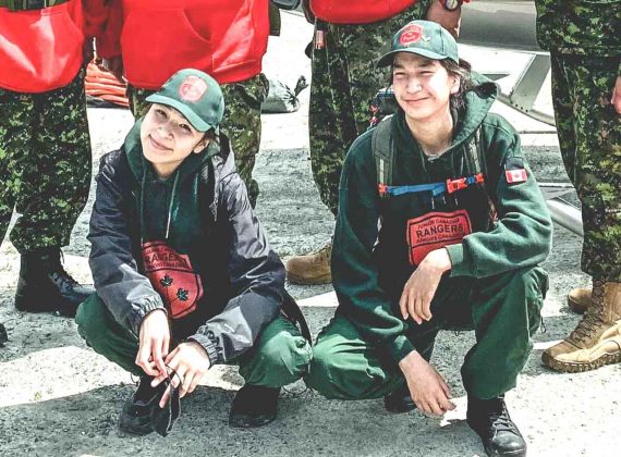 Junior Canadian Rangers Nadia Shoomin, left, and Daniel McKay from Kitchenuhmaykoosib Inninuwug flew with the Rangers from Northern Ontario to observe the 75th anniversary in Victoria. credit Master Corporal Christopher Vernon, Canadian Rangers