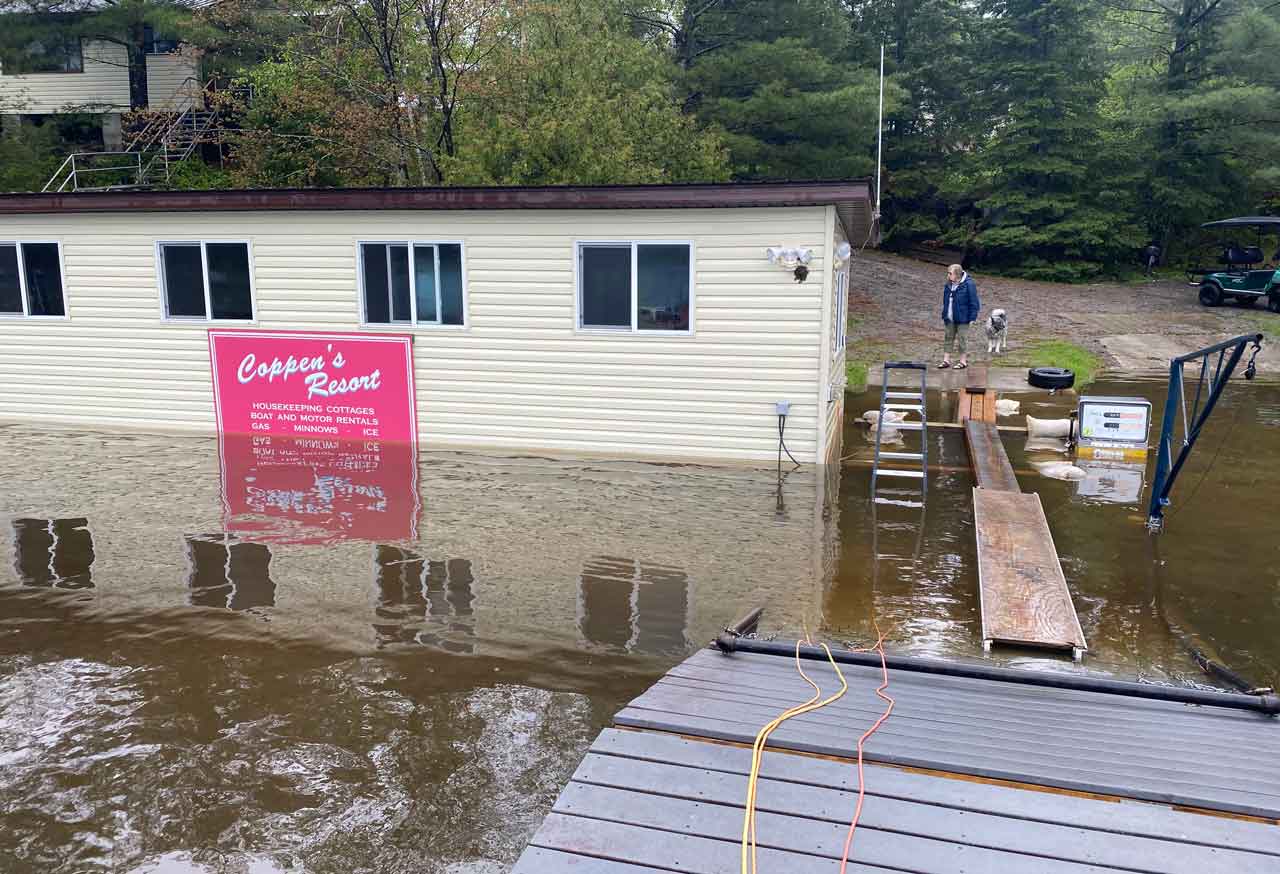 Flooding at Coppen's Resort on Rainy Lake