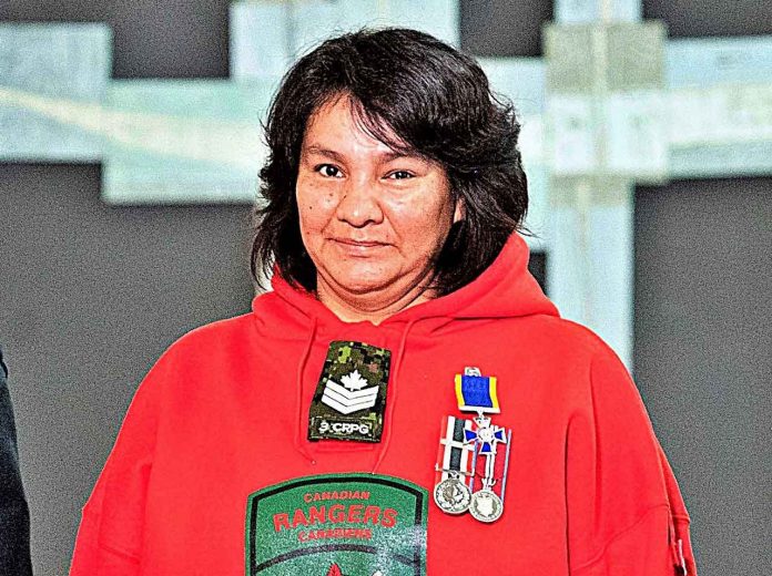 Sergeant Linda Kamenawatamin commands the Canadian Ranger patrol in Bearskin Lake. credit Major Charles Ohlke, Canadian Army